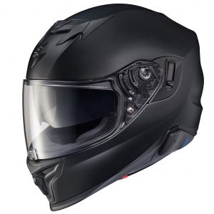 Scorpion Exo Full-Face Matte Black Touring Helmet in 3/4 side view